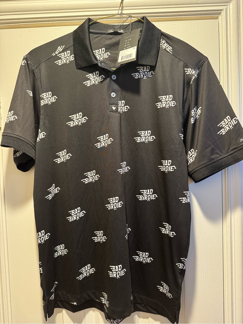 Bad Birdie Black Polo with White Logo Pattern